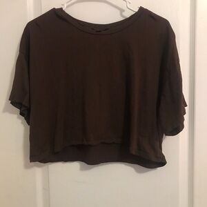 Brown Boxy Crop T-Shirt with Short Sleeves
